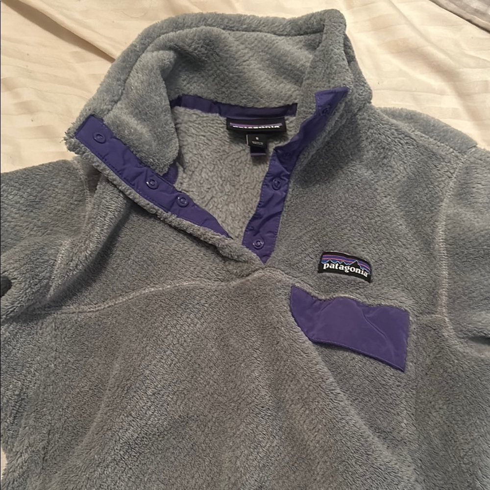 Patagonia Gray and Purple Fleece Hoodie